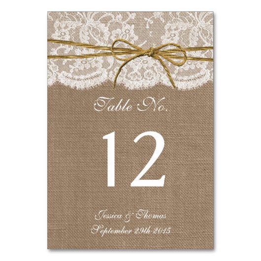 Die rustikale Twine Bow Wedding Collection Tischnummer (Vorderseite)