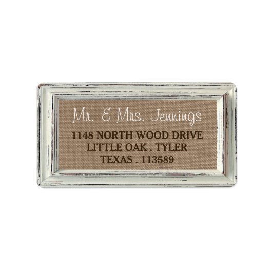 Die rustikale White Frame & Burlap Wedding Collect Adressaufkleber (Vorne)