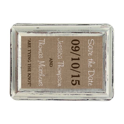 Die rustikale White Frame & Burlap Wedding Collect Magnet (Horizontal)