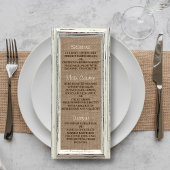 Die rustikale White Frame & Burlap Wedding Collect Menükarte