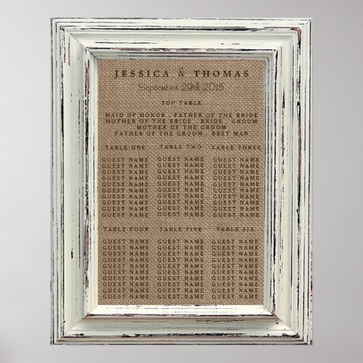 Die rustikale White Frame & Burlap Wedding Collect Poster (Vorne)