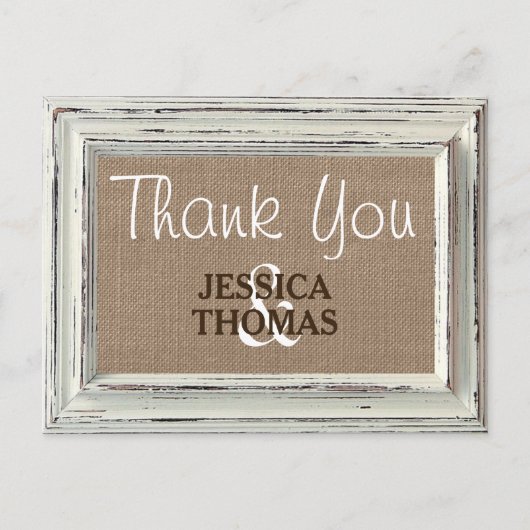 Die rustikale White Frame & Burlap Wedding Collect Postkarte (Vorderseite)