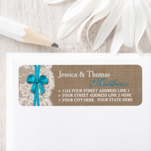 Die rustikalen Blue Bow Wedding Collection Labels (Insitu)