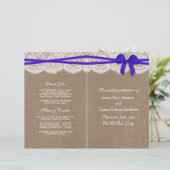 Die rustikalen Blue Bow Wedding Programme (Stehend Vorderseite)