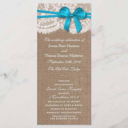 Die rustikalen Blue Bow Wedding Programme (Vorderseite)