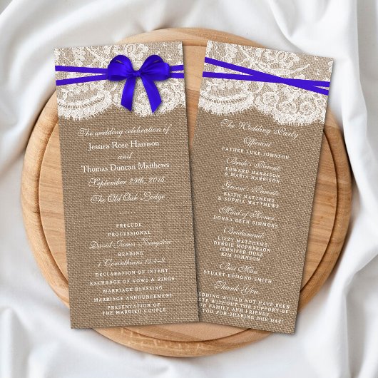 Die rustikalen Blue Bow Wedding Programme