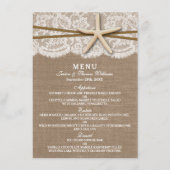 Die rustikalen Hochzeitskarten der Starfish Collec Menükarte (Vorderseite)