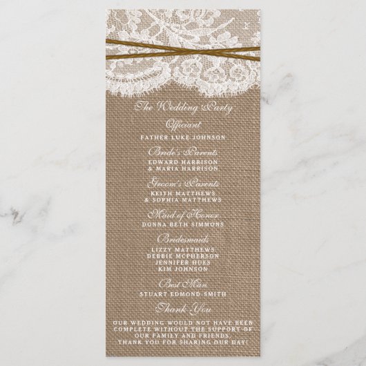 Die rustikalen Hochzeitsprogramme für Hufeisen Programm (Rückseite)