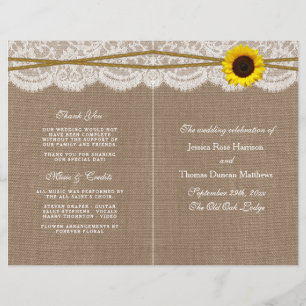 Die rustikalen Hochzeitsprogramme für Sonnenblumen