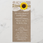 Die rustikalen Hochzeitsprogramme für Sonnenblumen Programm (Vorderseite)