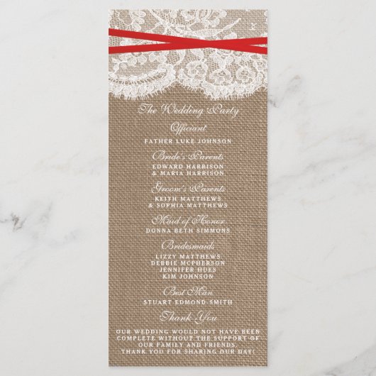 Die rustikalen Programme der Red Bow Wedding (Rückseite)