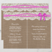 Die rustikalen rosa Bow-Hochzeitsprogramme (Vorne/Hinten)