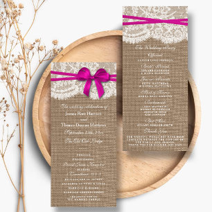 Die rustikalen rosa Bow-Hochzeitsprogramme Programm