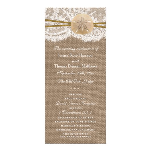 Die rustikalen Sand-Dollar-Hochzeitsprogramme Werbekarte (Vorne)