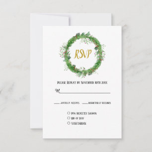 Die Saison für die Hochzeit   Winterliche Grünpfla RSVP Karte