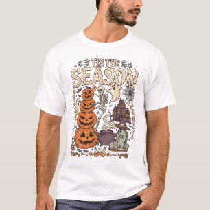 Die Saison Halloween Gestapelte Kürbisse Skelett H T-Shirt