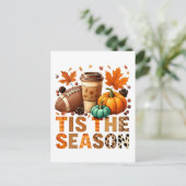 Die Saison Herbstzeit mit Football und Kaffee Postkarte (Stehend Vorderseite)