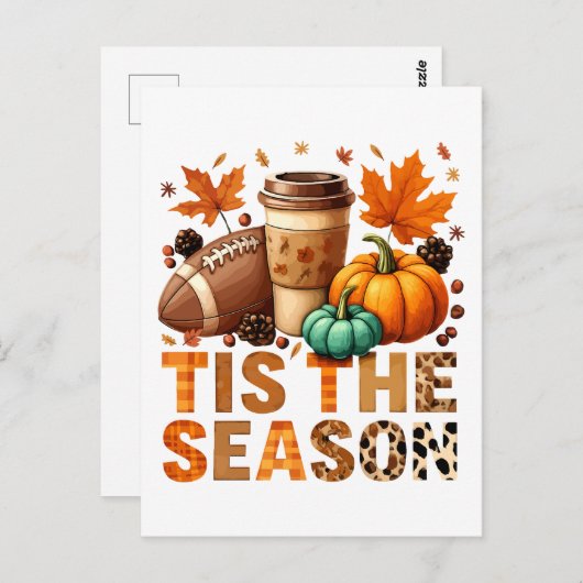 Die Saison Herbstzeit mit Football und Kaffee Postkarte (Vorne/Hinten)