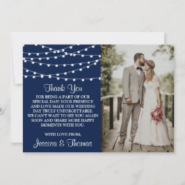 Die Saitenleuchten an der Blue Wedding Collection Dankeskarte