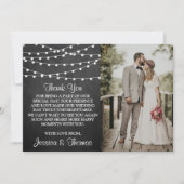 Die Saitenleuchten auf der Chalkboard-Hochzeitssam Dankeskarte (Vorderseite)