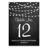 Die Saitenleuchten auf der Chalkboard-Hochzeitssam Tischnummer (Rückseite)
