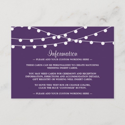 Die Saitenleuchten auf der Lila Hochzeitskollektio Begleitkarte (Vorderseite)