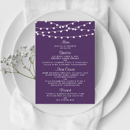 Die Saitenleuchten auf der Lila Hochzeitskollektio Menükarte