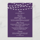 Die Saitenleuchten auf der Lila Hochzeitskollektio Menükarte (Vorderseite)