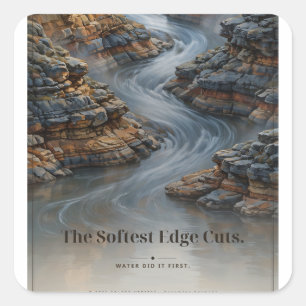 "Die sanfteste Kante schneidet" Taoist-River-Tee Quadratischer Aufkleber