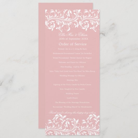 Die Sarah Jane Pink & White Order of Service Programm (Vorne/Hinten)