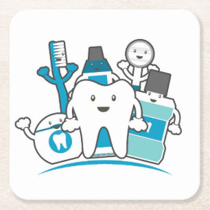 Die saubere Zahn-Gruppe Rechteckiger Pappuntersetzer