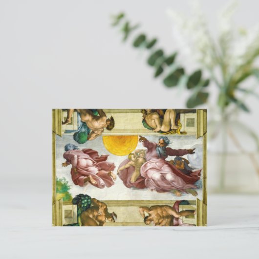 Die Schaffung der Sonne durch Michelangelo Postkarte (Stehend Vorderseite)