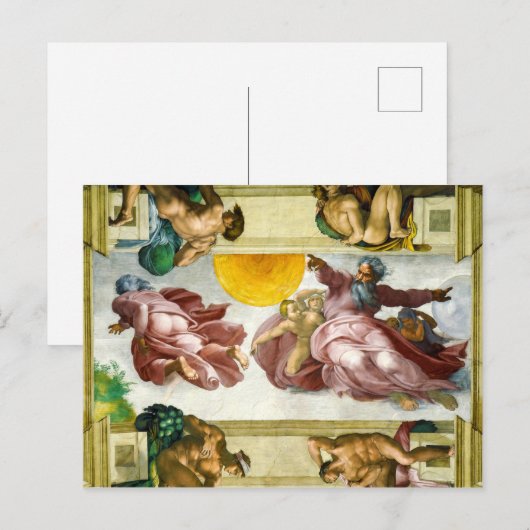 Die Schaffung der Sonne durch Michelangelo Postkarte (Vorne/Hinten)
