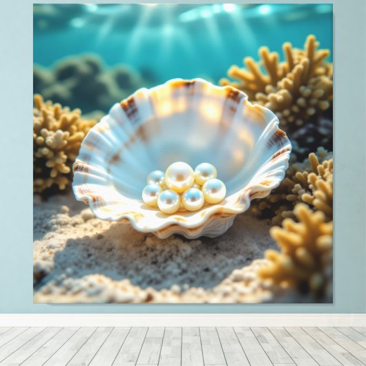 Die Schatzmuschel – Verborgene Perlen Leinwanddruck (Insitu (Holzboden))