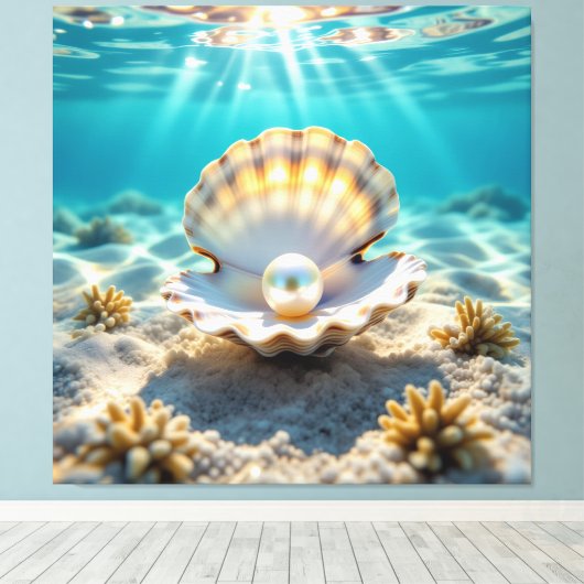 Die Schatzmuschel – Verborgene Perlen Leinwanddruck (Insitu (Holzboden))