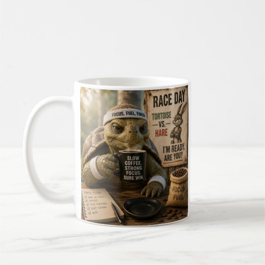 Die Schildkröte bereitet sich auf den Hasen vor Kaffeetasse (Links)