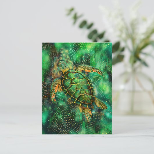 Die Schildkröte des Grünen Meeres im Stile der Abo Postkarte (Stehend Vorderseite)