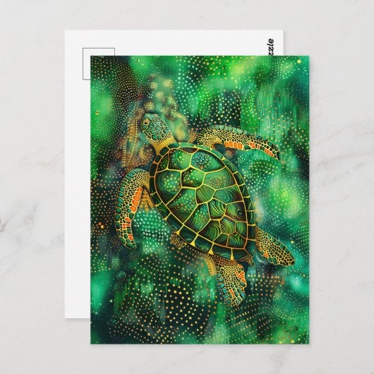 Die Schildkröte des Grünen Meeres im Stile der Abo Postkarte (Vorne/Hinten)