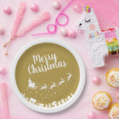 Die Schlittenhütte des Weihnachtsmanns fliegt über Pappteller (Party)