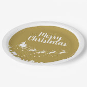 Die Schlittenhütte des Weihnachtsmanns fliegt über Pappteller (Schrägansicht)