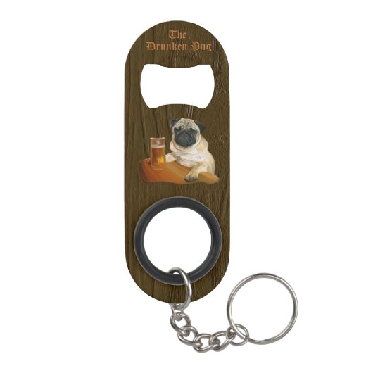 Die Schlüsselkette des betrunkenen Mopslogos u. Mini Flaschenöffner (Rückseite)