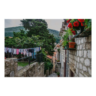 Die schmale Steinstraße in Dubrovnik Poster