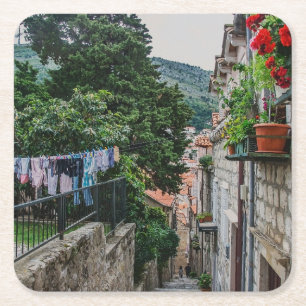 Die schmale Steinstraße in Dubrovnik Rechteckiger Pappuntersetzer