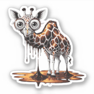 Die schmelzende Giraffe Lustige surrealistische Ku Aufkleber
