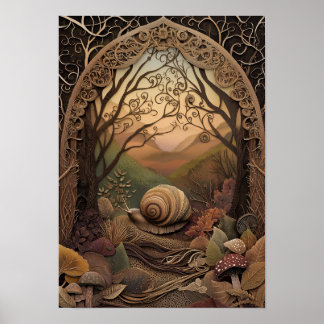 Die Schnecke | Sonnige Herbstwaldkunst Poster