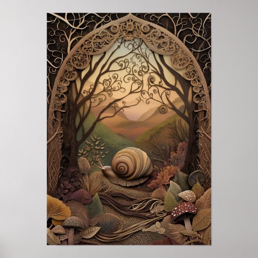 Die Schnecke | Sonnige Herbstwaldkunst Poster (Vorne)
