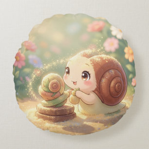 Die Schnecke und der Zauber der Blütenkronen.5 Rundes Kissen
