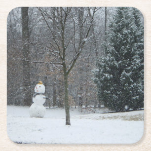 Die Schneemann-Winterszene des Nachbarn Rechteckiger Pappuntersetzer