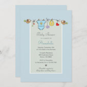 Die schöne blaue Wäscheleine bringt eine Babydusch Einladung (Vorne/Hinten)