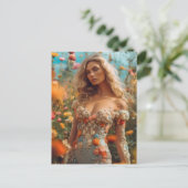 Die schöne Blondine in einem Blumenkleid Postkarte (Stehend Vorderseite)